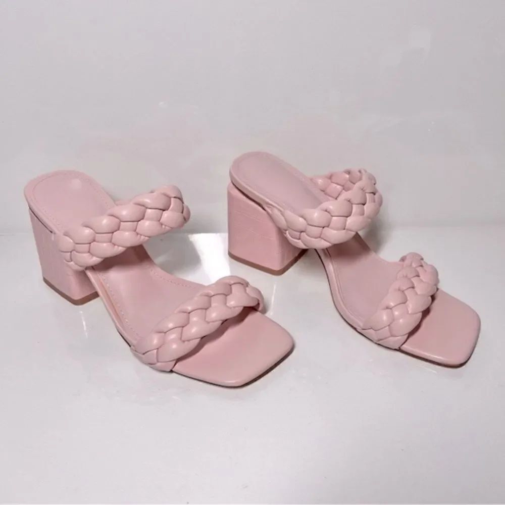 Ricristy Braided Square Toe Chunky Block Heeled Sandals